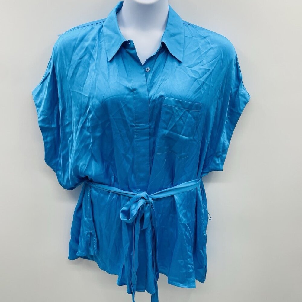 Lane Bryant Womens Plus Size 22 No Peek Collection Short Sleeve Belt Blouse 338